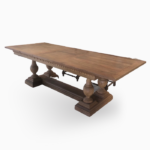 Dining table with machined legs, vase shape, tabletop can be extended