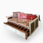The sofa can be turned into a 6-foot bed with a seat and 7 cushions